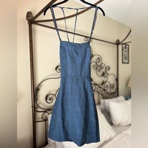 FP Intimately Free People Mini Apron Dress Plaid Blue Black Open Back